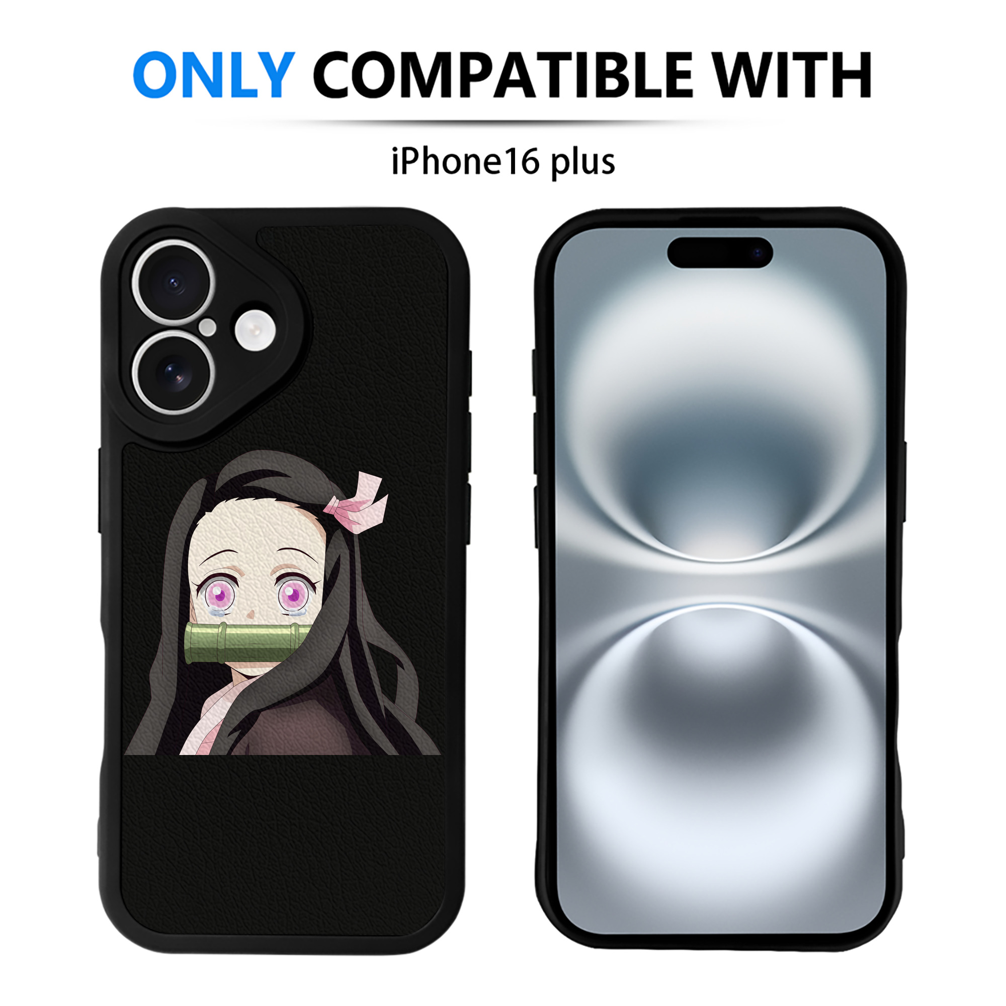 （画像用） 鬼滅の刃（きめつのやいば）竈門 禰󠄀豆子／かまど ねずこ Kamado Nezuko 【iPhone 16シリーズ対応】シリコンスマホケース（レザー調） 材質：シリコン